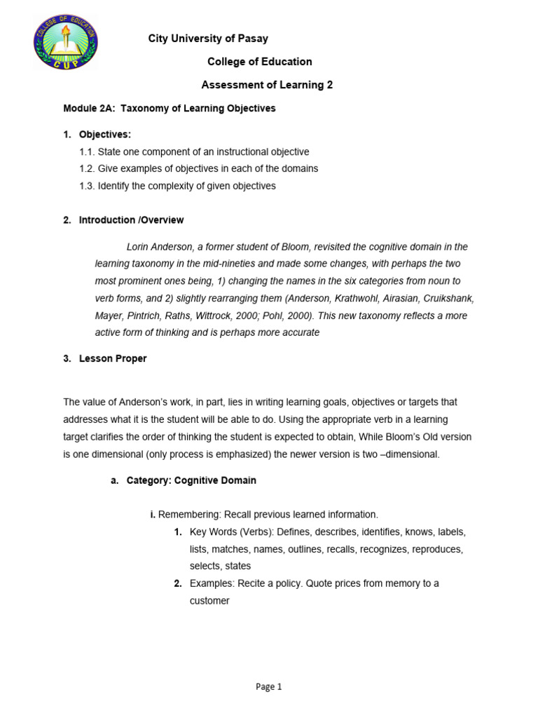 Taxonomy of Learning Objectives Explained | PDF | Learning | Perception