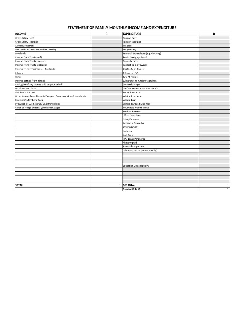 Family Income and Expenditure Statement | PDF | Income | Expense