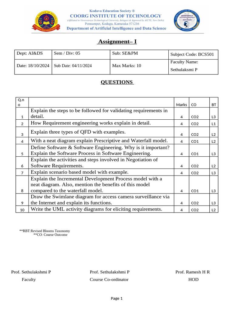 Assignment 1 SE&PM | PDF