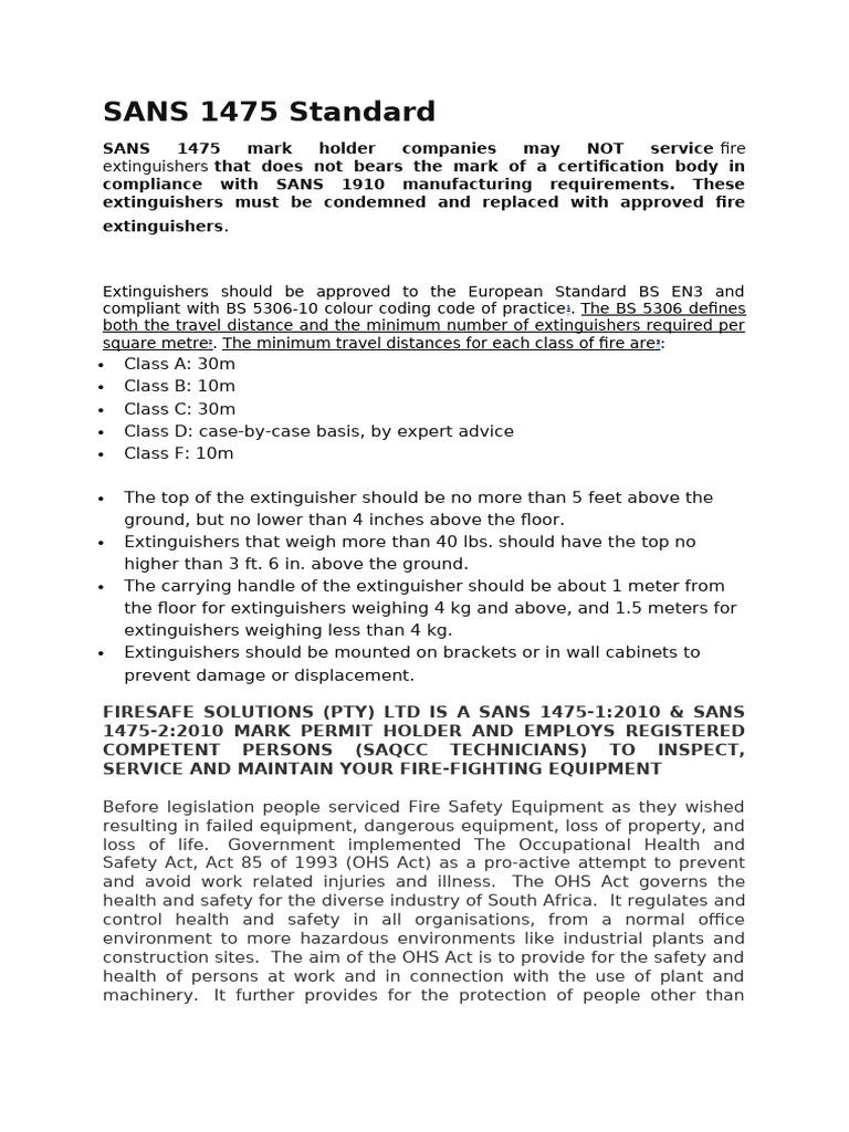 SANS 1475 Compliance for Fire Safety | PDF | Occupational Safety And ...