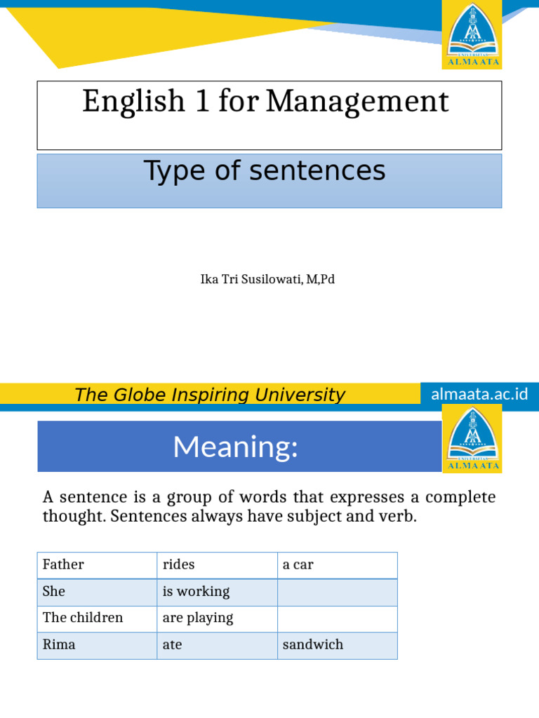 Meeting 5, Type of Sentences | PDF | Verb | Object (Grammar)