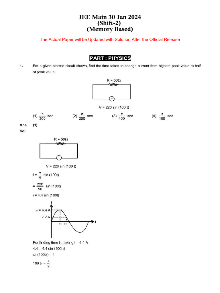 JEE Main 2024 Shift-2 Memory-Based Paper | PDF