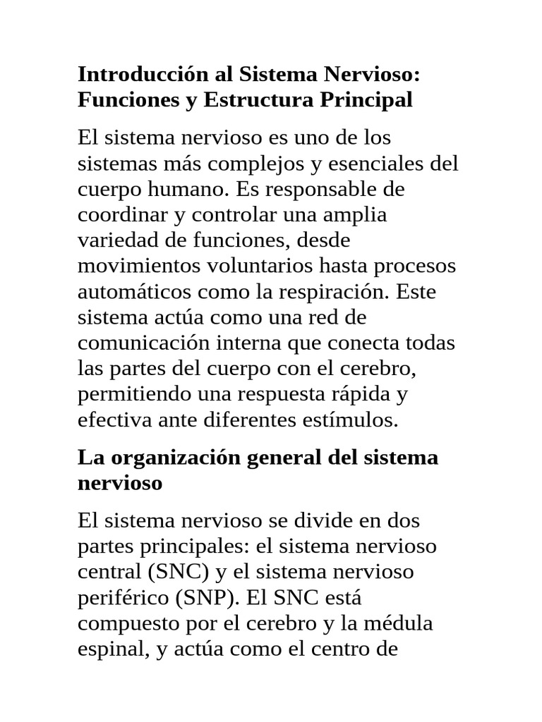 Estructura y Funciones del Sistema Nervioso | PDF | Sistema nervioso ...