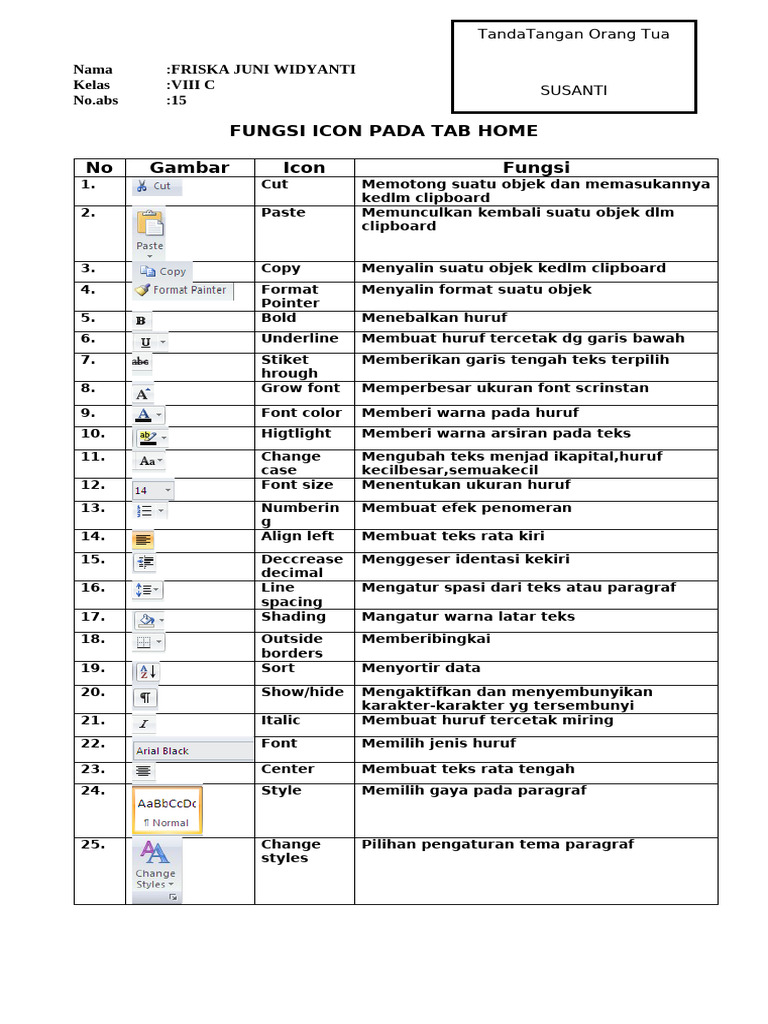 Fungsi Icon pada Tab Home Word | PDF