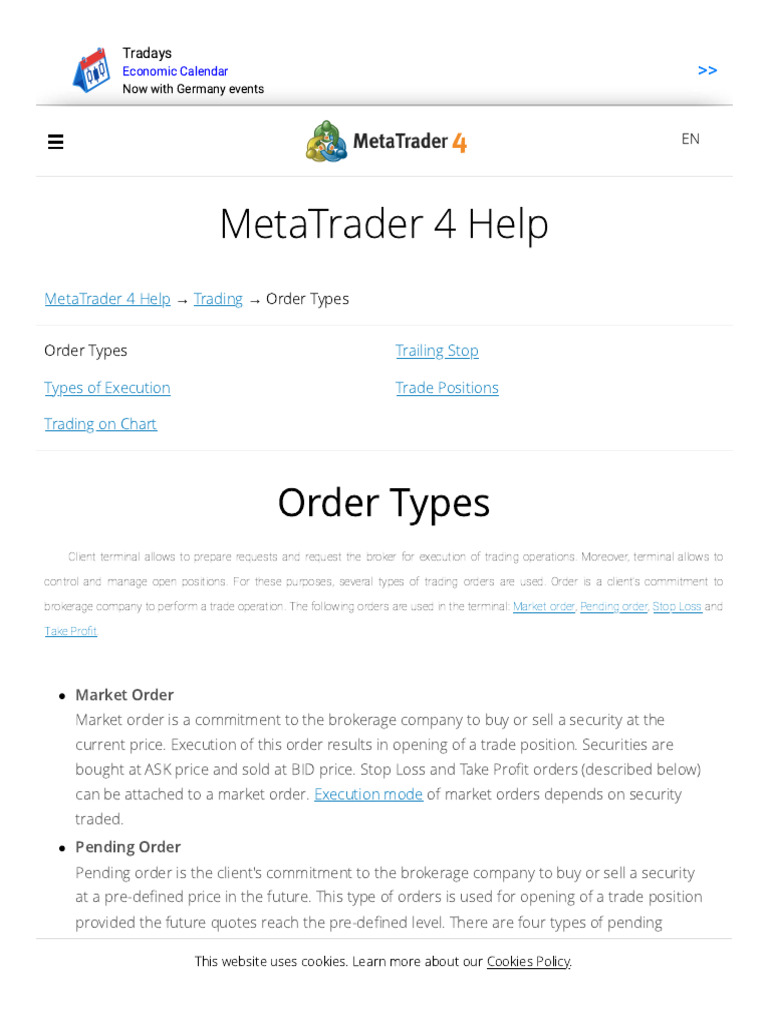 Order Types - Trading - MetaTrader 4 Help | PDF | Order (Exchange ...