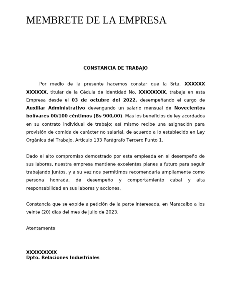 Ejemplo de Constancia Laboral RD | PDF | Business | Economias