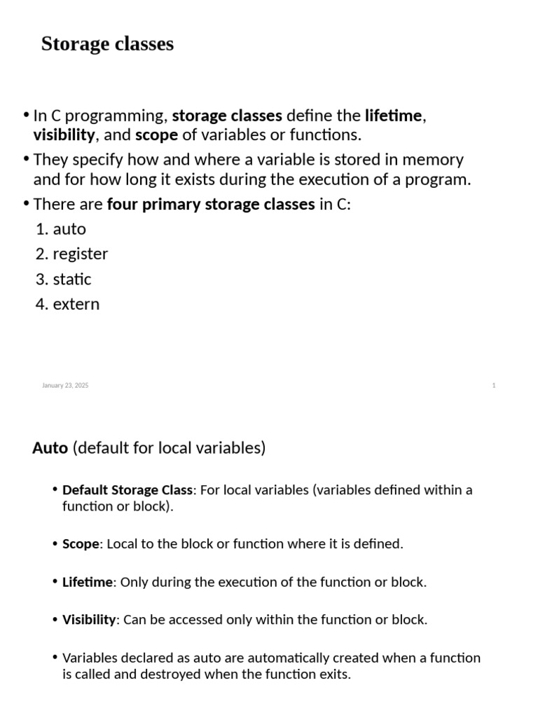 C Storage Classes Explained | PDF | Pointer (Computer Programming ...
