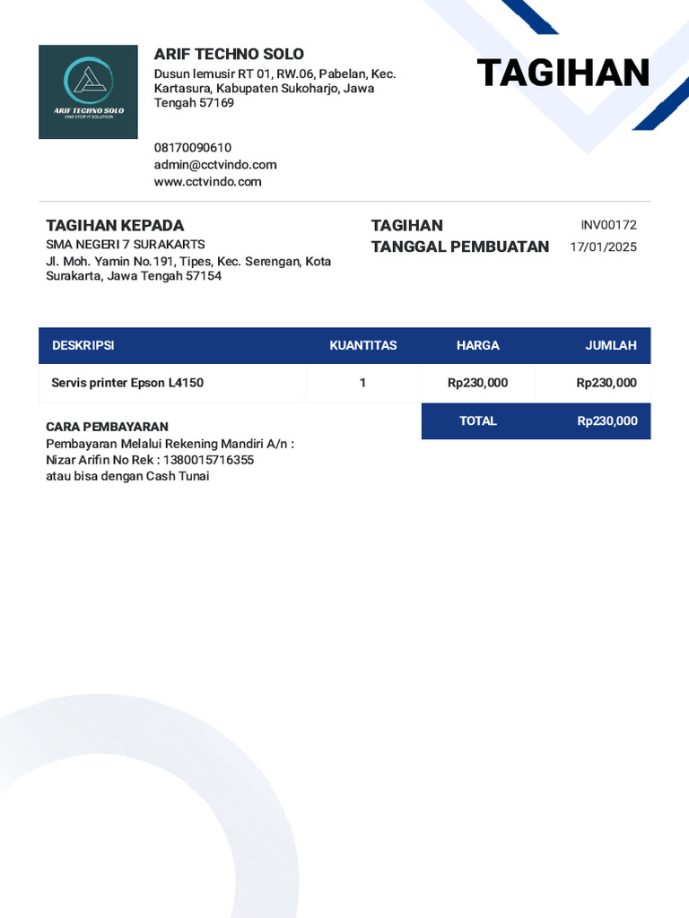 Tagihan Servis Printer SMA Negeri 7 | PDF
