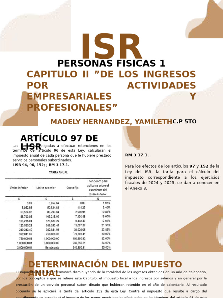 Cálculo del ISR 2025 para Personas Físicas | PDF | Impuesto sobre la ...