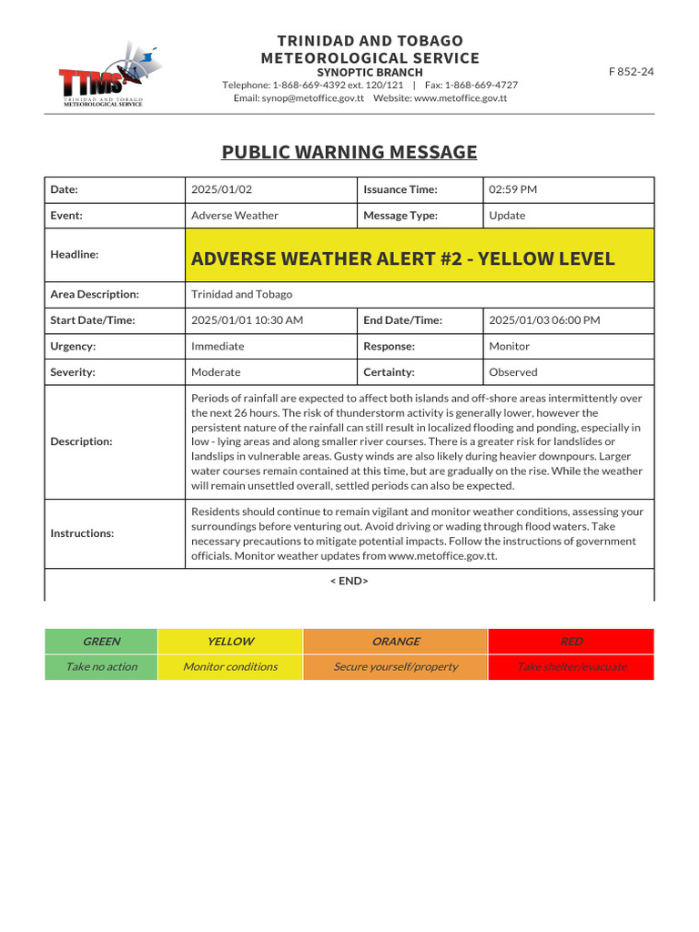 Adverse Weather Alert for Trinidad & Tobago | PDF | Flood | Landslide