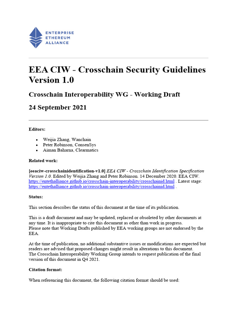 EEA CIW - Crosschain Security Guidelines: Crosschain Interoperability ...