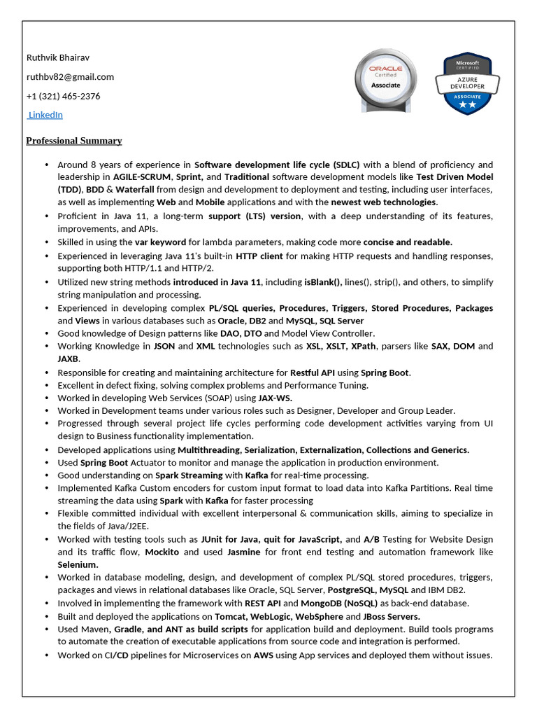 Full Stack Developer Resume - Java, AWS, Agile | PDF | Spring Framework ...