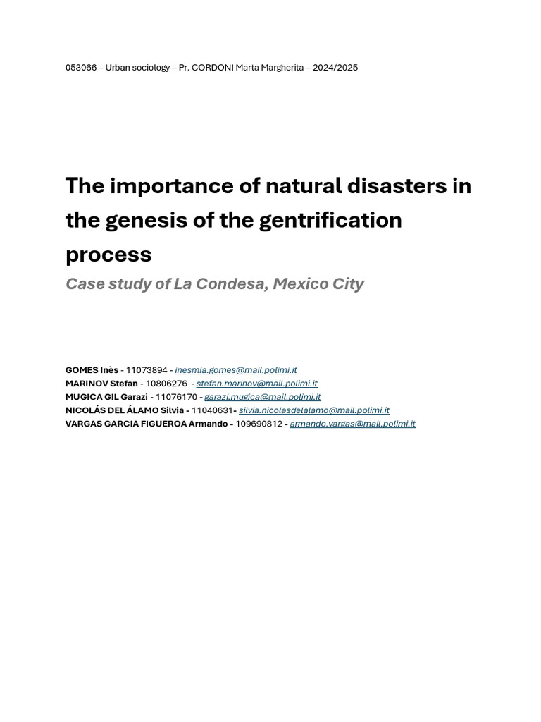 Natural Disasters and Gentrification in La Condesa | PDF | Urban ...
