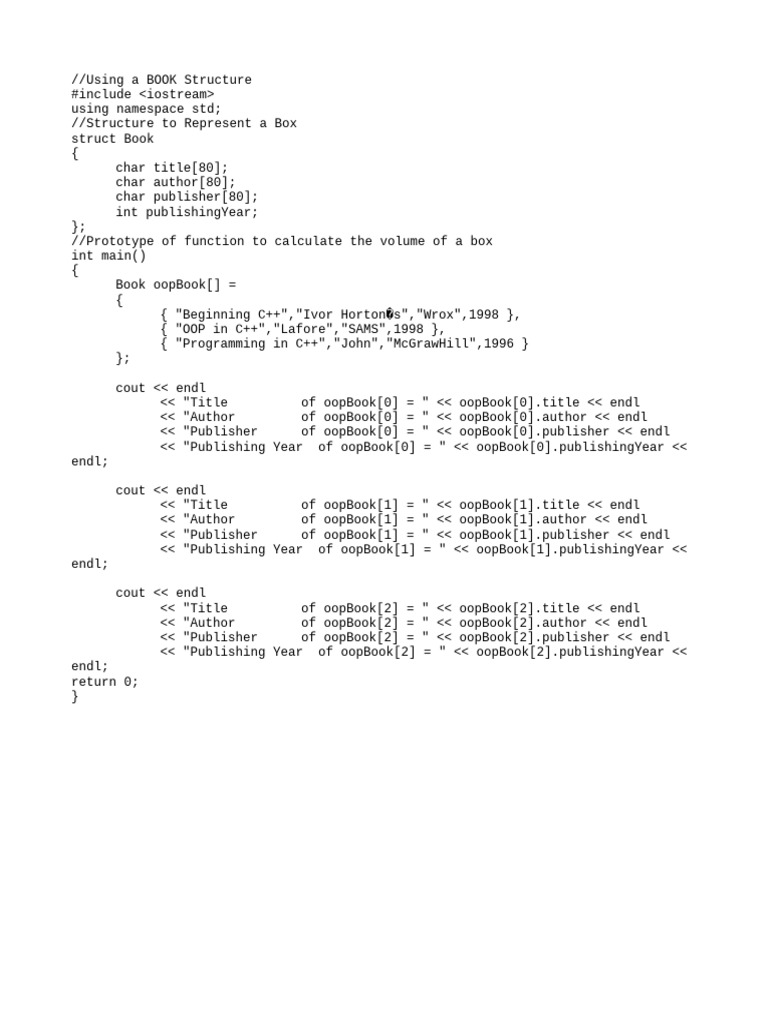 C++ Book Structure Example Code | PDF