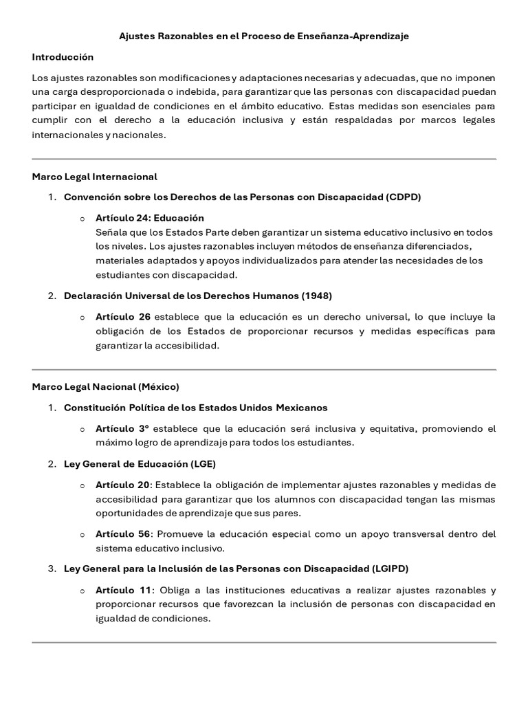 Ajustes Razonables en Educación Inclusiva | PDF | Accesibilidad | Invalidez