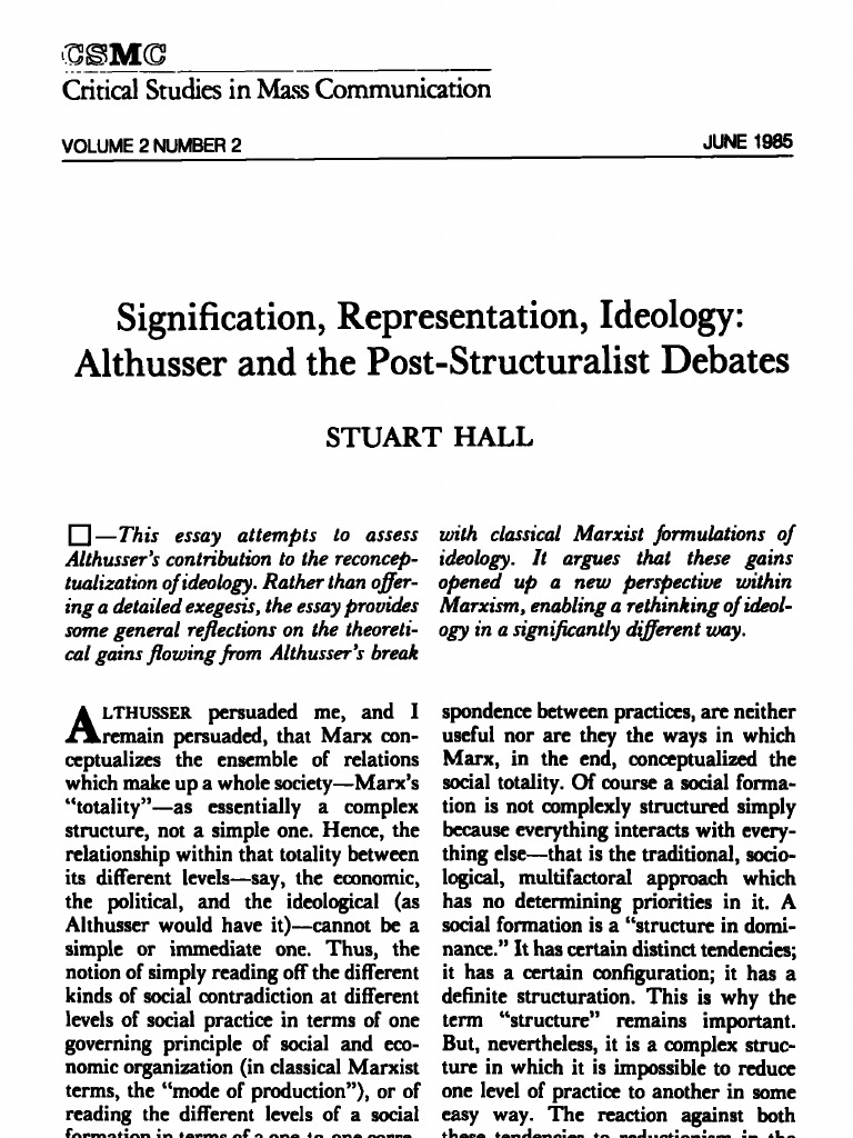 Stuart Hall - Signification, Representation, Ideology - Althusser and ...