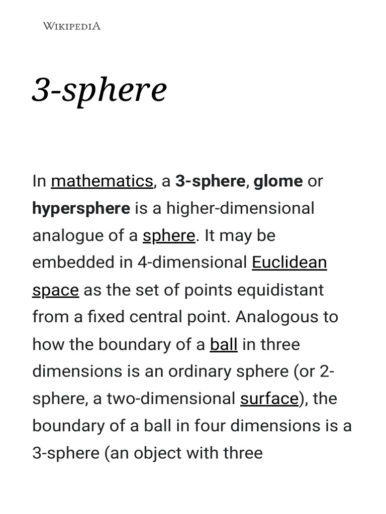 3 Sphere Wikipedia | PDF | Sphere | Classical Geometry