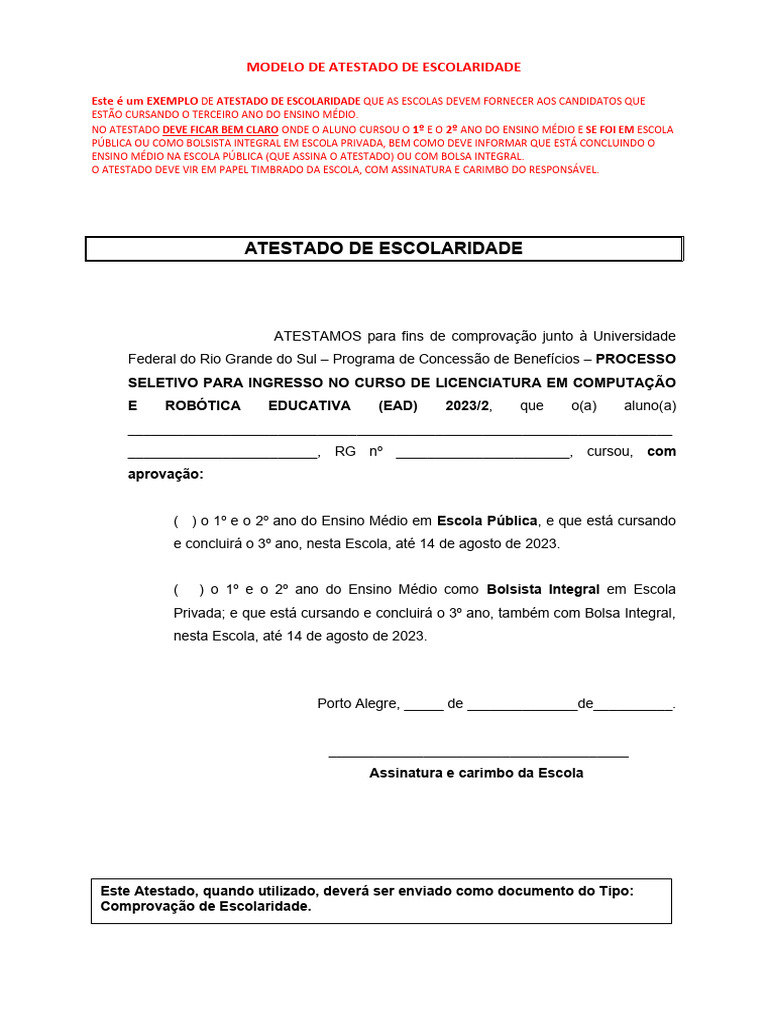 Modelo de Atestado de Escolaridade | PDF