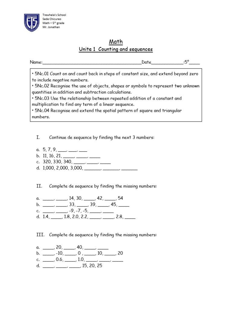 Worksheet Unite 1 5th | PDF | Mathematics | Arithmetic