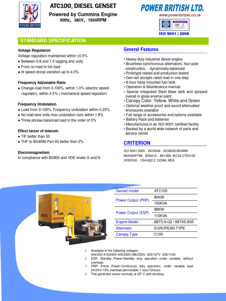 Standard Specification: Powered by Cummins Engine | PDF | Engines ...