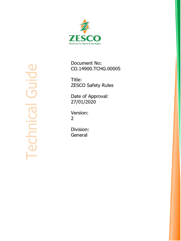 ZESCO Safety Rules Guide | PDF | Electrical Substation | High Voltage