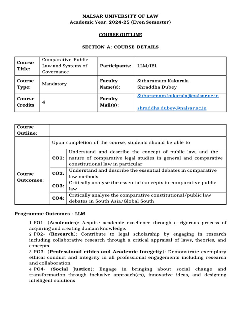 Comparative Public Law Course Outline | PDF | Governance | Institution