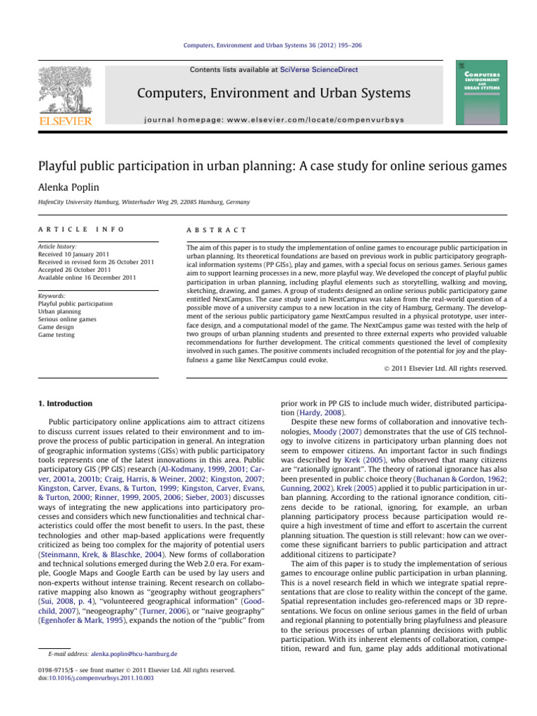 Playful Urban Planning with Serious Games | PDF | Spreadsheet ...