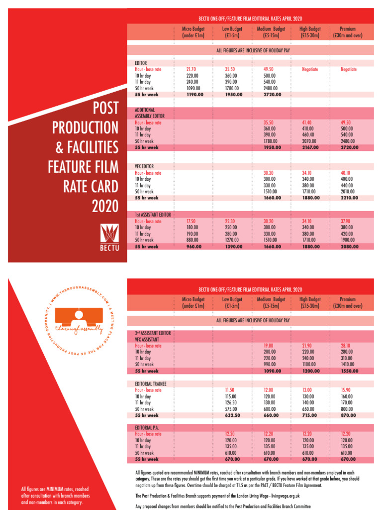 BECTU 2020 Feature Film Rate Card | PDF | Economies | Employee Relations