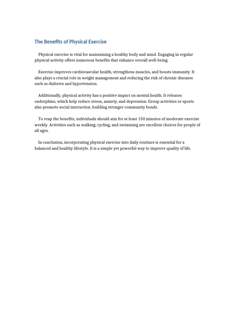 The Benefits of Physical Exercise | PDF