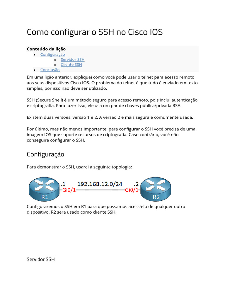 2-Como Configurar o SSH No Cisco IOS | PDF | Cápsula segura | Informática