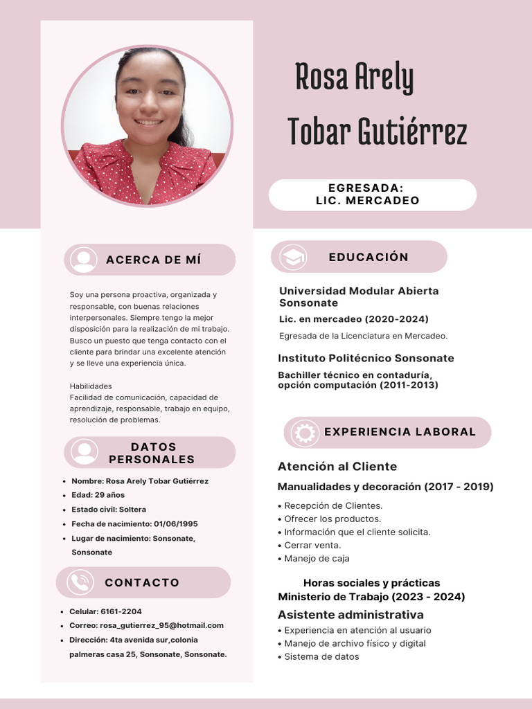 CV Rosa Arely Tobar Gutiérrez | PDF | Informática