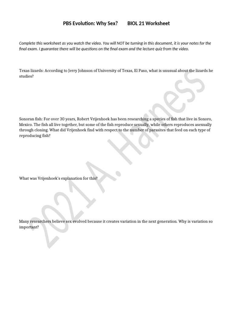 PBS Evolution - Why Sex | PDF