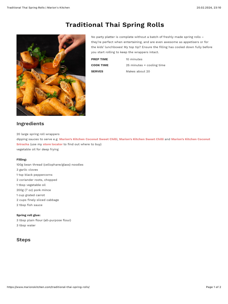 Authentic Thai Spring Rolls Recipe | PDF | Thai Cuisine | Food And Drink