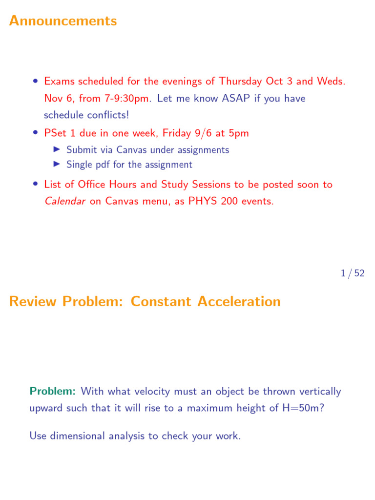 PHYS 200: Vectors and Motion Concepts | PDF | Acceleration | Euclidean ...