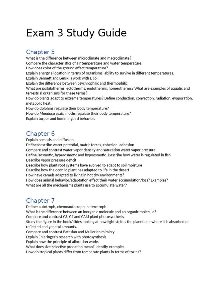 Ecology and Adaptation Study Guide | PDF | Thermoregulation | Water