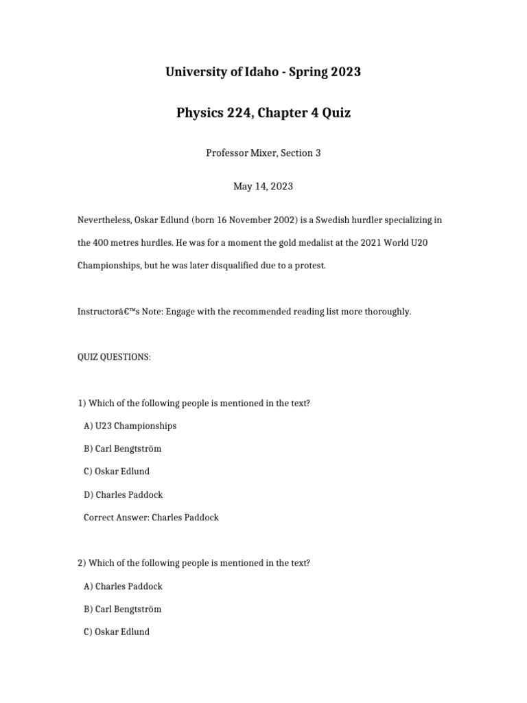 Physics 224 Chapter 4 Quiz | PDF