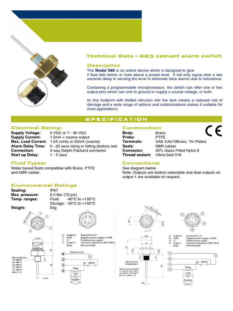 S85 Coolant Level Switch Specifications | PDF | Electrical Engineering ...
