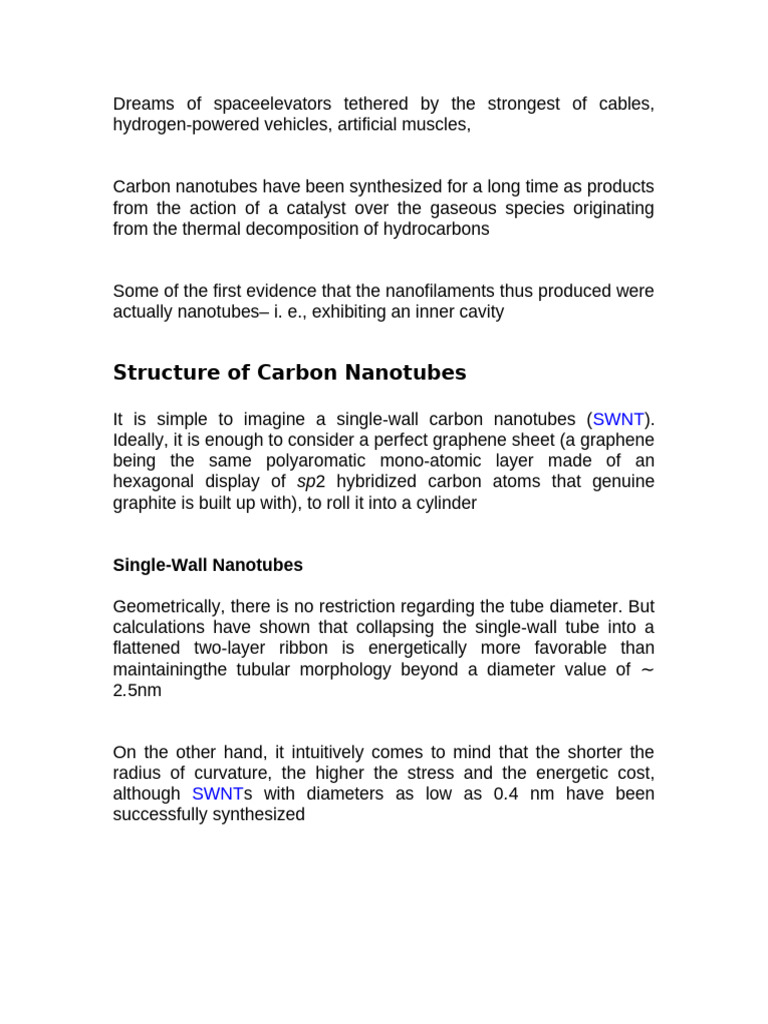 Carbon Nanotubes: Structure and Synthesis | PDF | Carbon Nanotube ...