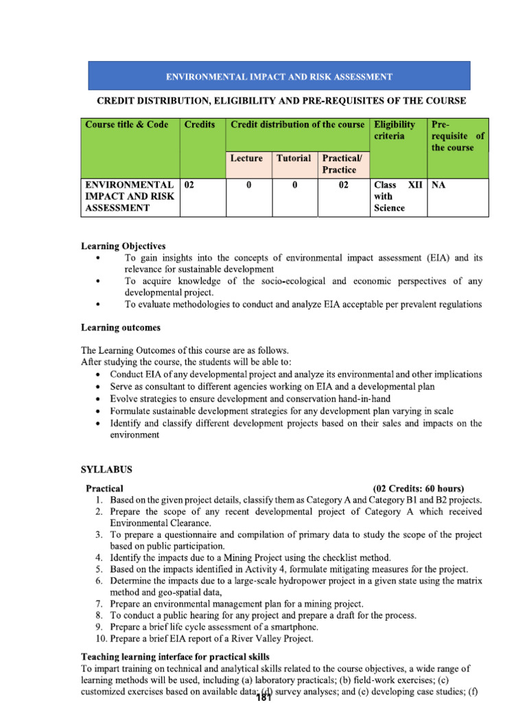 Syllbus Environment Impact Risk Assessment | PDF