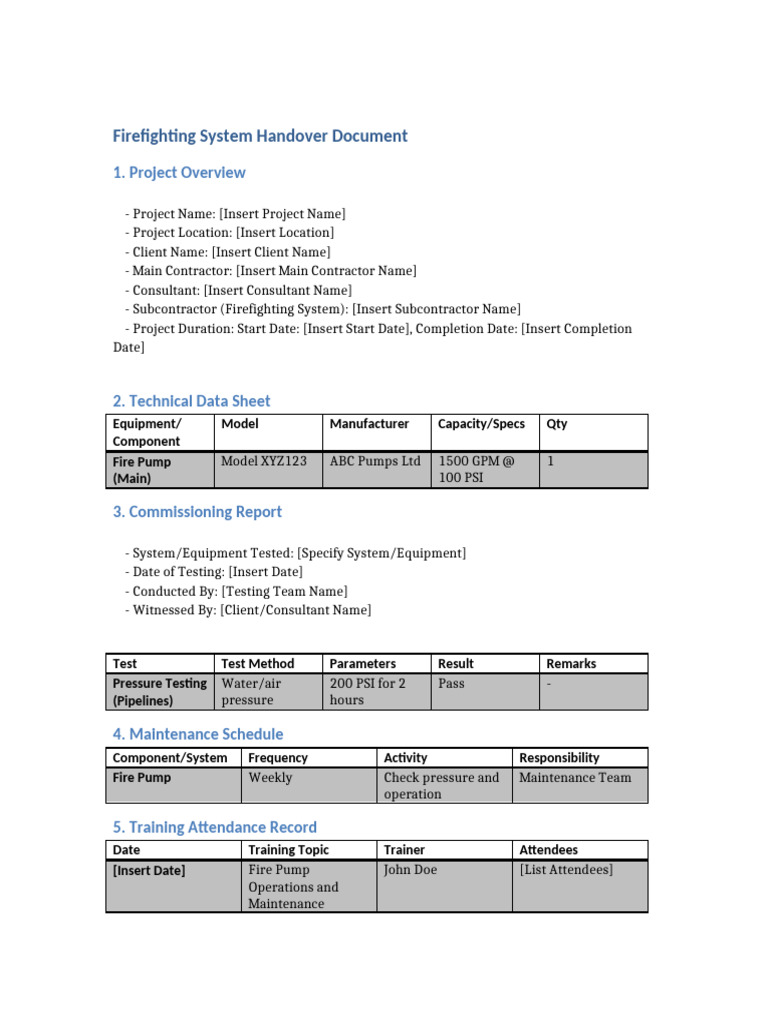 Firefighting System Handover Guide | PDF