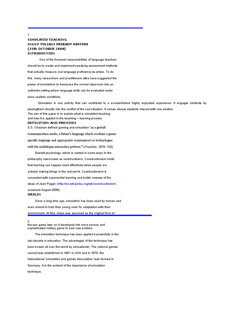 Simulation Teaching Method PDF Simulation Learning