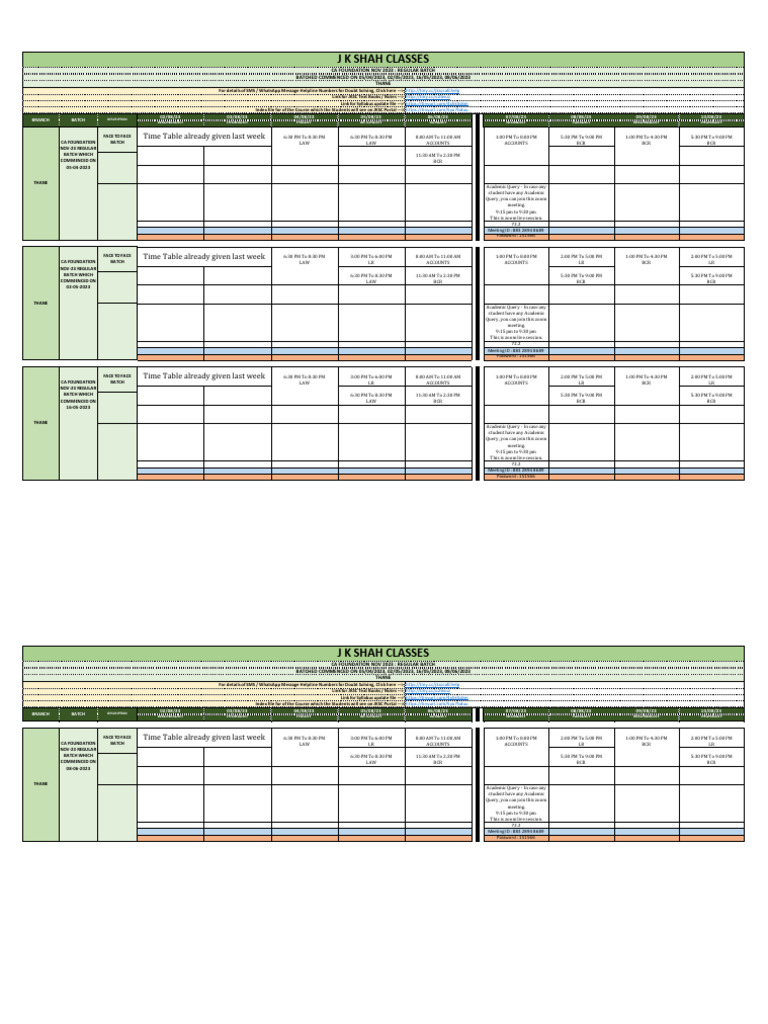 CA Foundation Nov 2023 Timetable | PDF