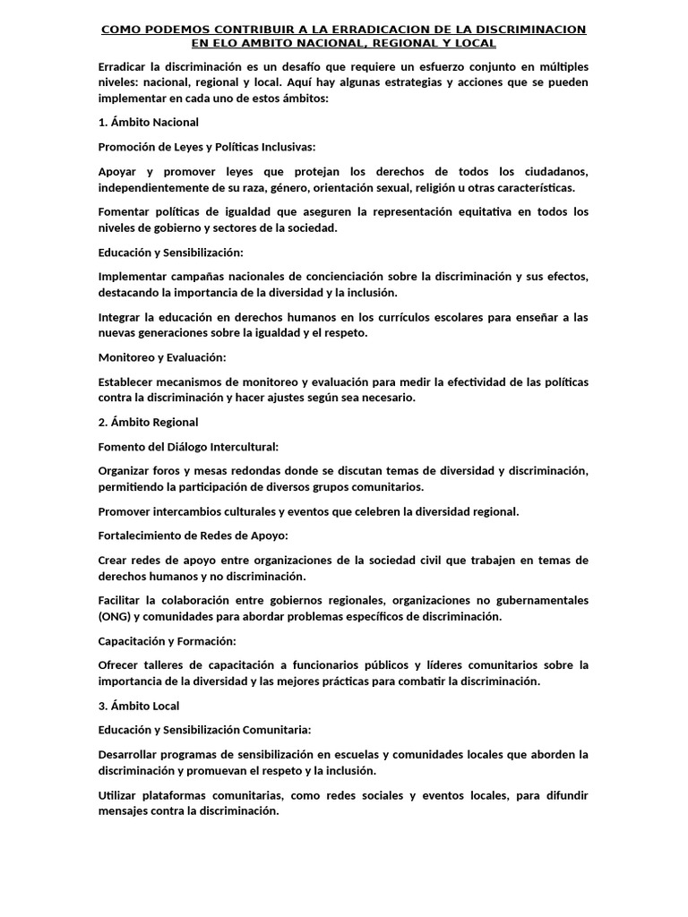 Como Podemos Contribuir A La Erradicacion de La Discriminacion en Elo ...