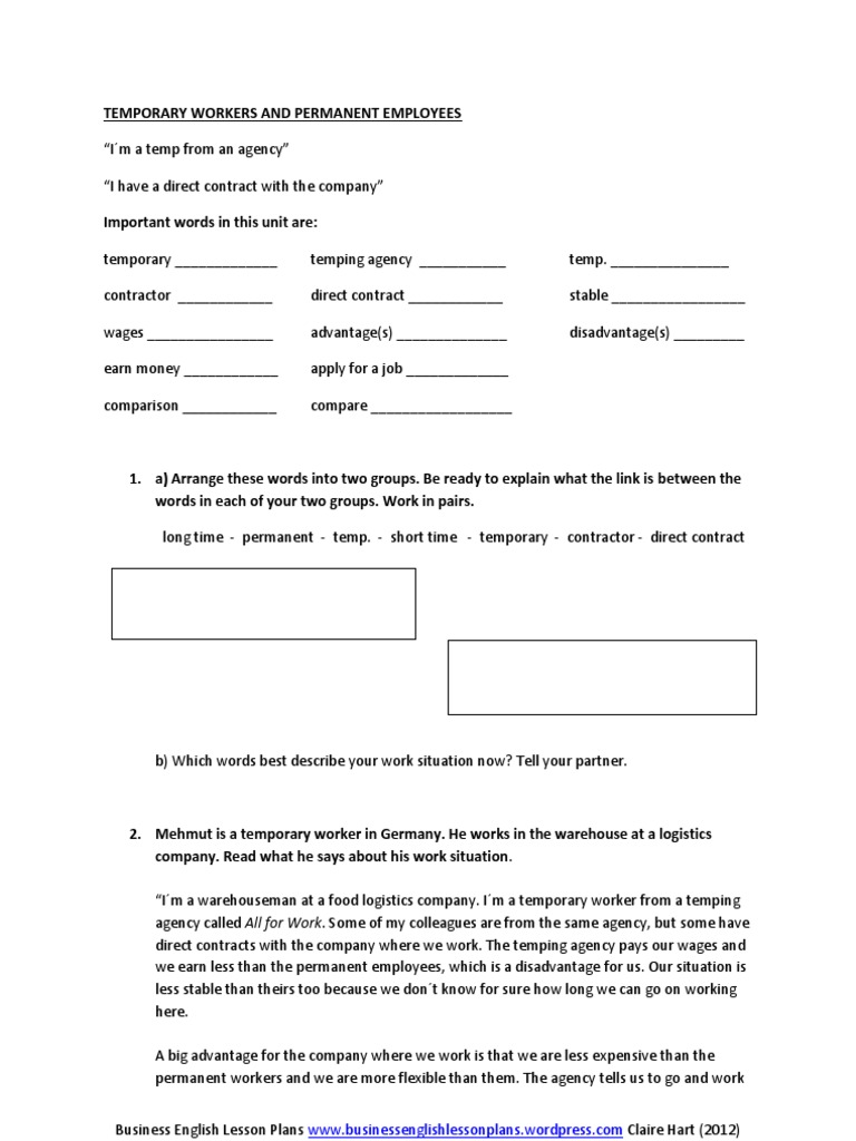 Temporary vs Permanent Employment | PDF | Temporary Work | Independent ...