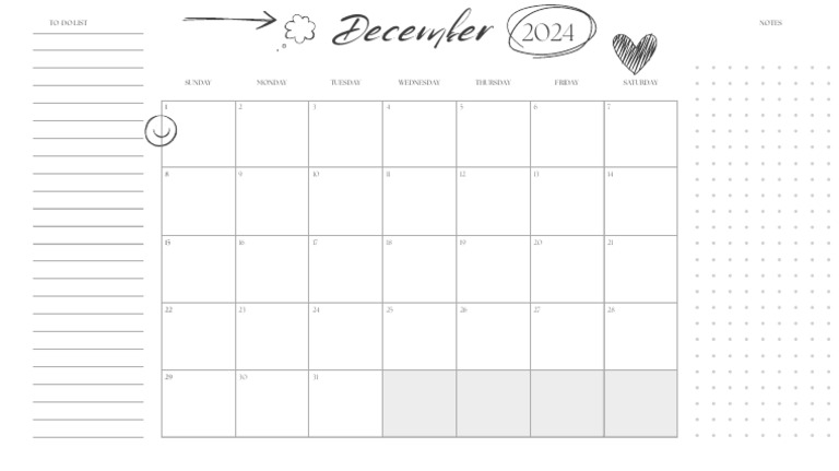 Black and White Simple Doodle Illustration 2024 Monthly Calendar | PDF