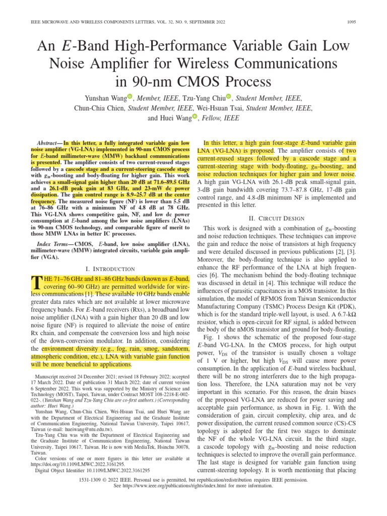 E-Band Variable Gain LNA in 90-nm CMOS | PDF | Integrated Circuit | Cmos