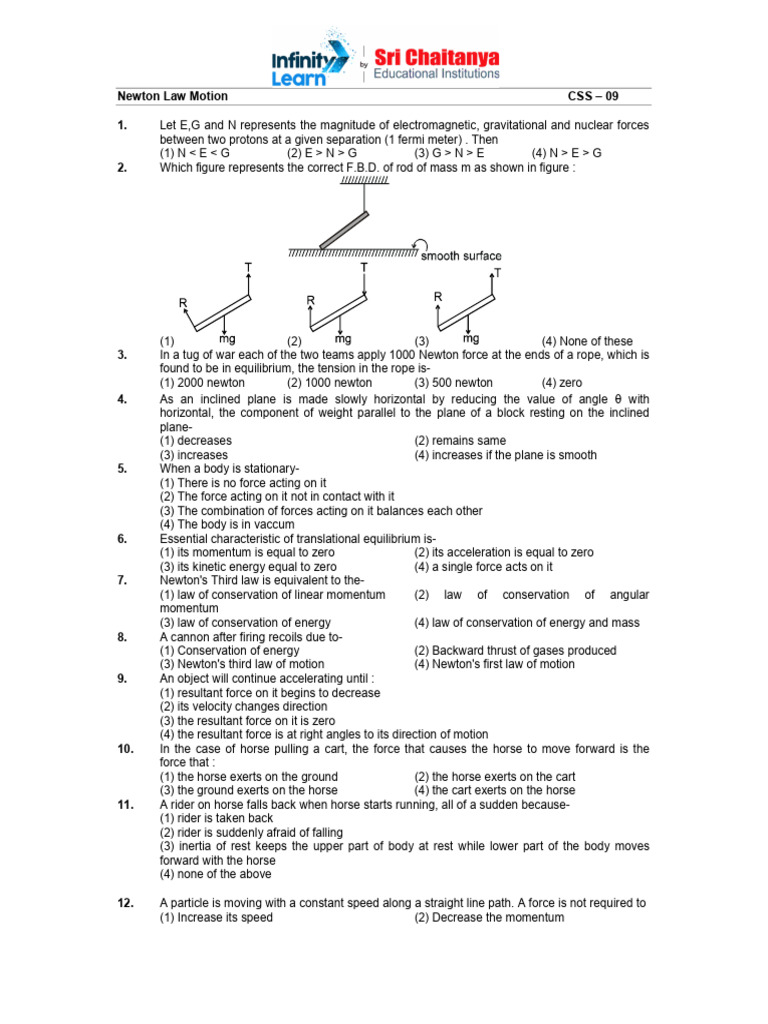 QP - Newton Law Motion - Css - 09 | PDF | Force | Momentum