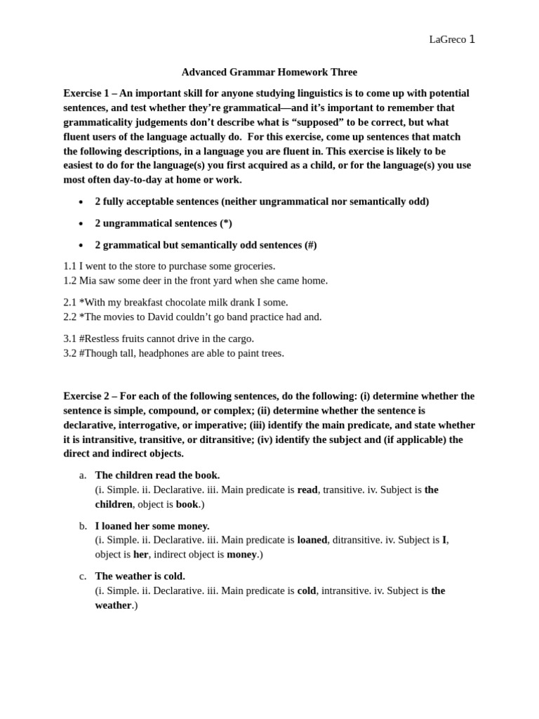 Advanced Grammer Homework Three | PDF | Subject (Grammar) | Adjective