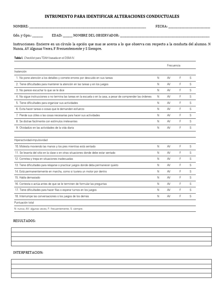 Instrumento para Evaluar Conductas TDAH y TDC | PDF | Desorden ...