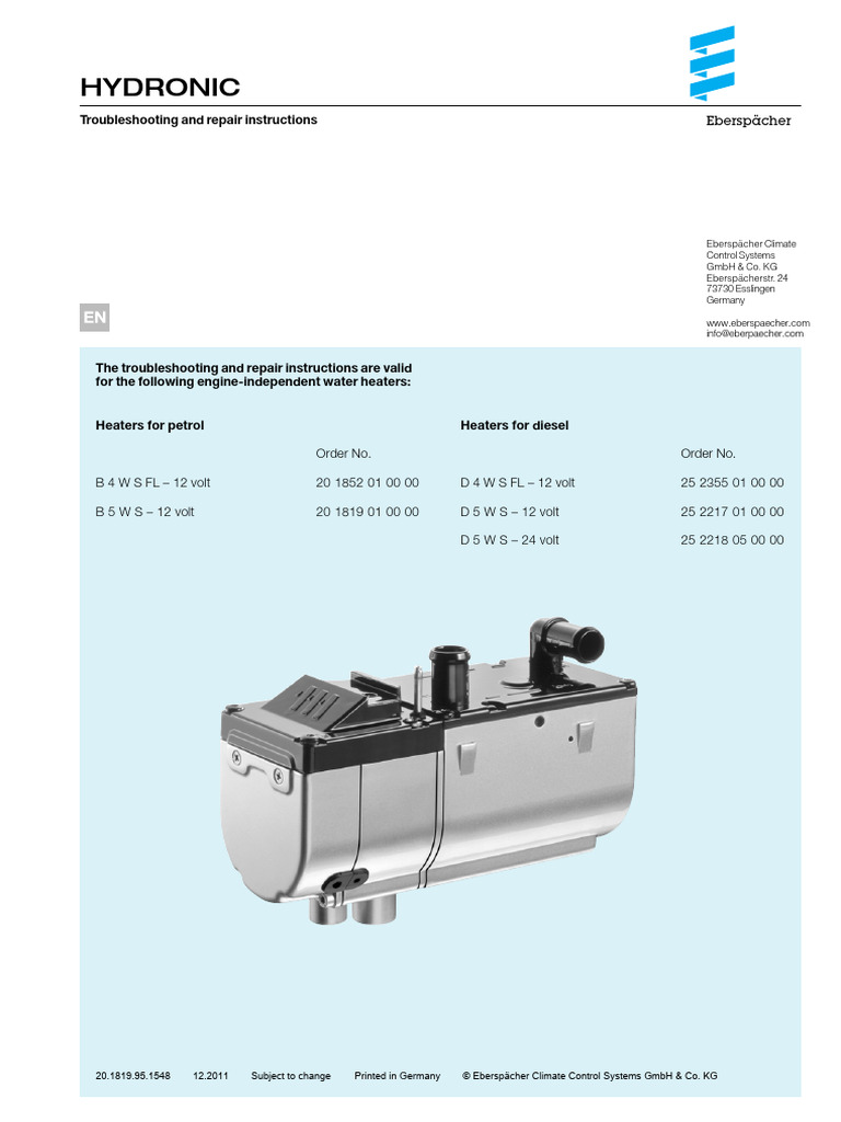 Eberspächer D5WS Troubleshooting Guide | PDF | Electrical Connector ...